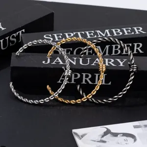 Men Stainless Steel Barbed Wire Twisted Rope Open Cuff Bracelet Hip Hop Industrial Style Adjustable Hand Chain Jewelry Gift
