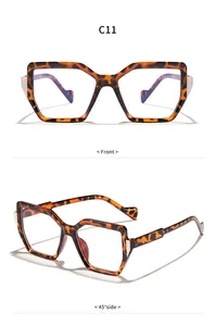 Detailansichten der geometrischen Anti-Blaulicht-Brille in Leo-Optik von vorn und seitlich