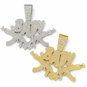 Iced Out Doppelgewehr BABY Buchstaben Anhänger in Gold und Silber für Hip-Hop Halsketten