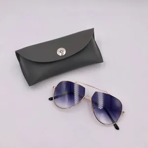 Classic vintage aviator sunglasses set with purple gradient lenses and grey leather case