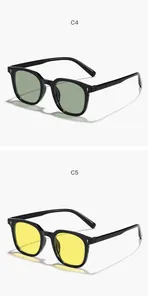 Vue détaillée de lunettes carrées rétro avec rivets et verres teintés colorés