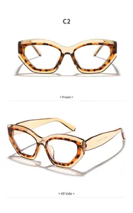 Detaillierte Vorder- und Seitenansicht der stilvollen Schildpatt-Cat-Eye-Blaulichtbrille