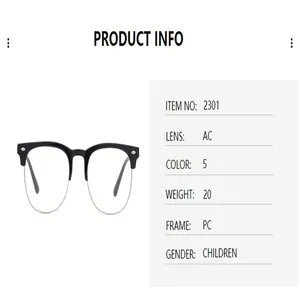 Especificaciones detalladas para gafas de ordenador anti luz azul retro para niños
