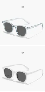 Comparaison de deux lunettes de soleil carrées rétro avec détails de clous en bleu et blanc.