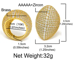 Guide des tailles détaillé et infos matériaux pour bague hip-hop glacée en laiton avec zircon
