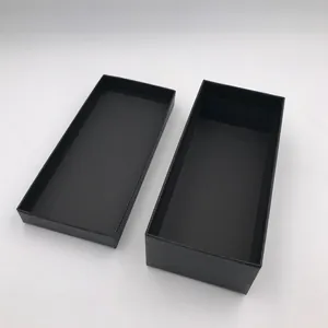 Close-up macro view of a minimalist black textured glasses gift box with lid and base separate
