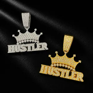 Vereiste Krone HUSTLER Buchstaben Anhänger Halskette für Männer Hip-Hop Mode Schmuck