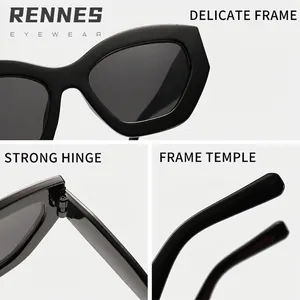 Détails de lunettes de soleil œil de chat noires avec monture fine et charnière