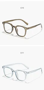 Vue détaillée de lunettes carrées rétro élégantes en coloris transparent et thé