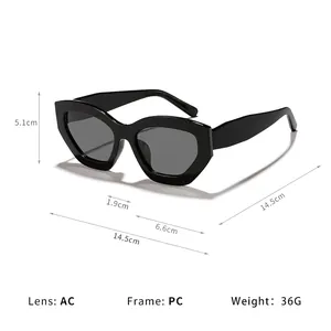 Lunettes de soleil œil-de-chat irrégulières avec dimensions et caractéristiques