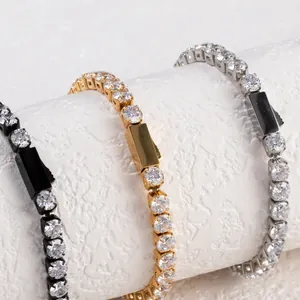Elegant minimalist zircon tennis bracelets for women in gold, silver, and black finish