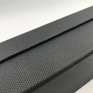 Macro detail of the durable black cross-hatch texture on a retro eyeglass storage box