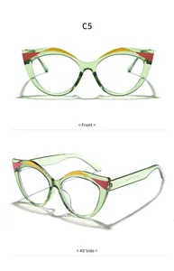 Vista frontale e laterale professionale di eleganti montature per occhiali cat-eye verdi