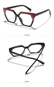 Dettagli multi-angolo degli occhiali poligonali alla moda con lenti anti-luce blu