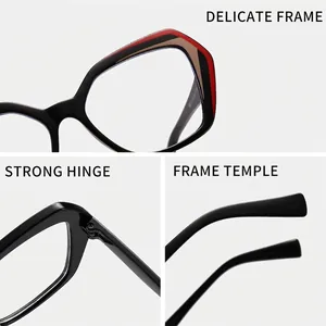 Moderne polygonale Damenbrille mit Blaulichtfilter und stilvollem mehrfarbigem Rahmen