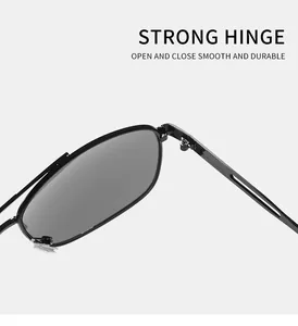 Close-up of strong metal hinge on retro square double-bridge sunglasses
