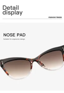Detailed view of ergonomic nose pads on stylish tortoiseshell cat-eye sunglasses