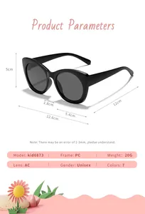 Dimensions détaillées et paramètres matériels des lunettes de soleil noires pour enfants
