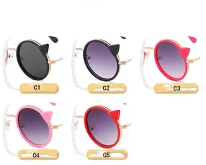 Children's round sunglasses with cute cat-ear frames in five vibrant colors