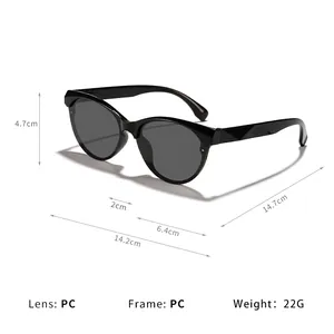 Eleganti occhiali da sole cat-eye neri con lenti in PC e misure dettagliate della montatura
