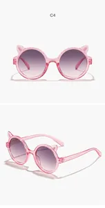Cute pink cat-ear sunglasses for children featuring a glitter frame and gradient lenses