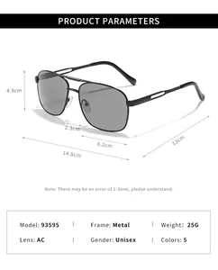 Detailed size and dimension chart for vintage double bridge metal square frame sunglasses