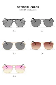 Overview of multiple color options for retro metal double bridge square aviator sunglasses