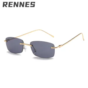 Vintage Rimless Square Sunglasses for Women Fashion Gradient Ocean Lens Metal Frame Cut Edge Eyewear UV400 Sun Glasses