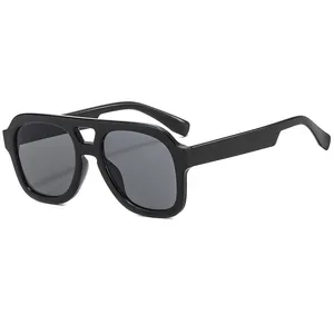 Classic retro oversized square sunglasses with a stylish double bridge and black frames.