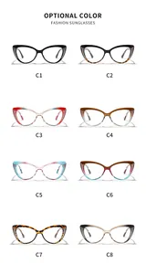 Detailed display of eight optional colors for elegant cat-eye blue light blocking glasses