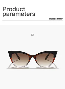 Trendy color-blocking cat-eye sunglasses with UV400 protection and brown lenses