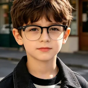 Gafas retro de luz azul para niños con montura de media montura y adornos de clavo