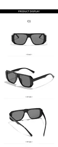 Mehrere Ansichten der schwarzen Retro-Sonnenbrille mit kleinem quadratischem Rahmen
