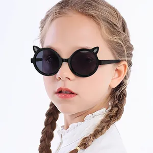 Kids Cute Cat Ear Round Sunglasses UV400 Protection Girls Dopamine Colors Fashion Shades Outdoor Childrens Eyewear