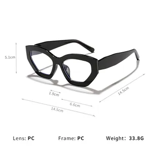Elegante schwarze Oversize-Cat-Eye-Brille mit Blaulichtfilter und PC-Gläsern für Damen
