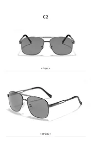 Detailed front and 45-degree side views of vintage double bridge metal square sunglasses