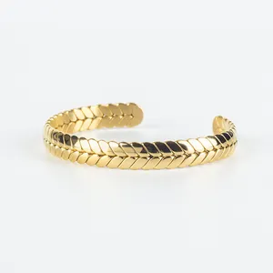 Japanischer Minimalist Weizen Kiel Textur Armreif Für Damen Herren 316L Edelstahl Gold Silber Verstellbar Offenes Armband Schmuck