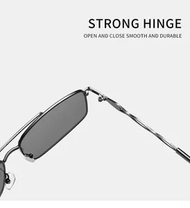 Detailansicht des robusten Metallscharniers einer Herren-Sonnenbrille mit Doppelsteg