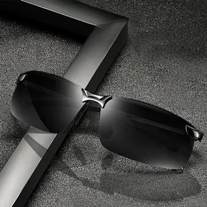 Men Photochromic Polarized Sunglasses Semi-Rimless Alloy Frame Driving Night Vision Sports Eyewear For Men Day Night Use