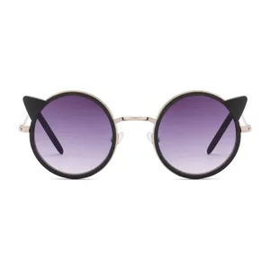 Round children's sunglasses with cute cat ears and stylish purple gradient lenses