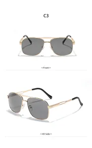 Detailed front and 45-degree side views of retro double bridge metal sunglasses