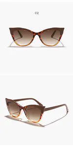 Detailed view of brown leopard print cat-eye sunglasses with UV400 protection lenses
