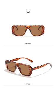 Detailansicht von vintage quadratischen Sonnenbrillen mit Leopardenmuster von vorne.