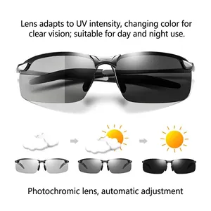 Men's photochromic polarized sunglasses for driving with day and night use lenses