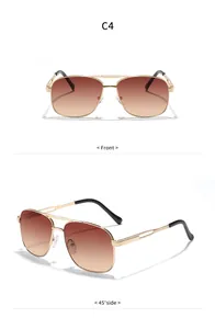 Professional detail view of gold metal double bridge sunglasses with gradient brown lenses