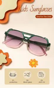 Modische Kinder-Sonnenbrille mit grünem quadratischem Rahmen und UV-Schutzgläsern.