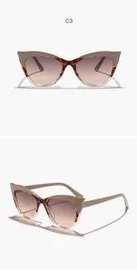 Detailed view of stylish two-tone cat-eye sunglasses featuring brown gradient lenses UV400