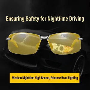 Premium night vision driving glasses featuring yellow polarized lenses and a metal frame
