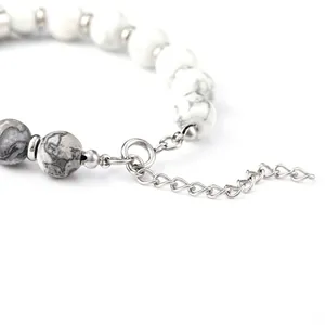 Minimalist adjustable marbled bead bracelet with silver extender chain for men and women