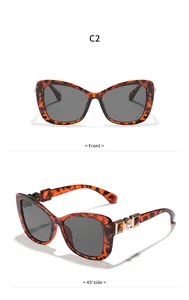 Detailed front and side views of elegant tortoiseshell cat-eye sunglasses for women